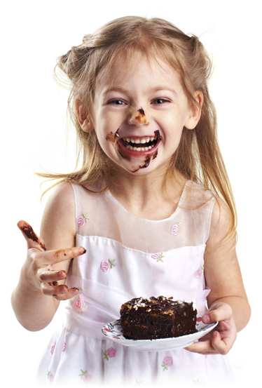funny little girl with cake